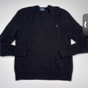 Polo Ralph Lauren Sweater Italian Yarn Cable Knit Black Preppy Office Winter